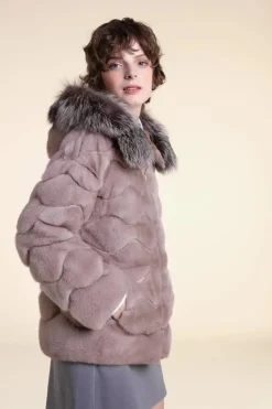 Fur mink jacket with fox fur hood