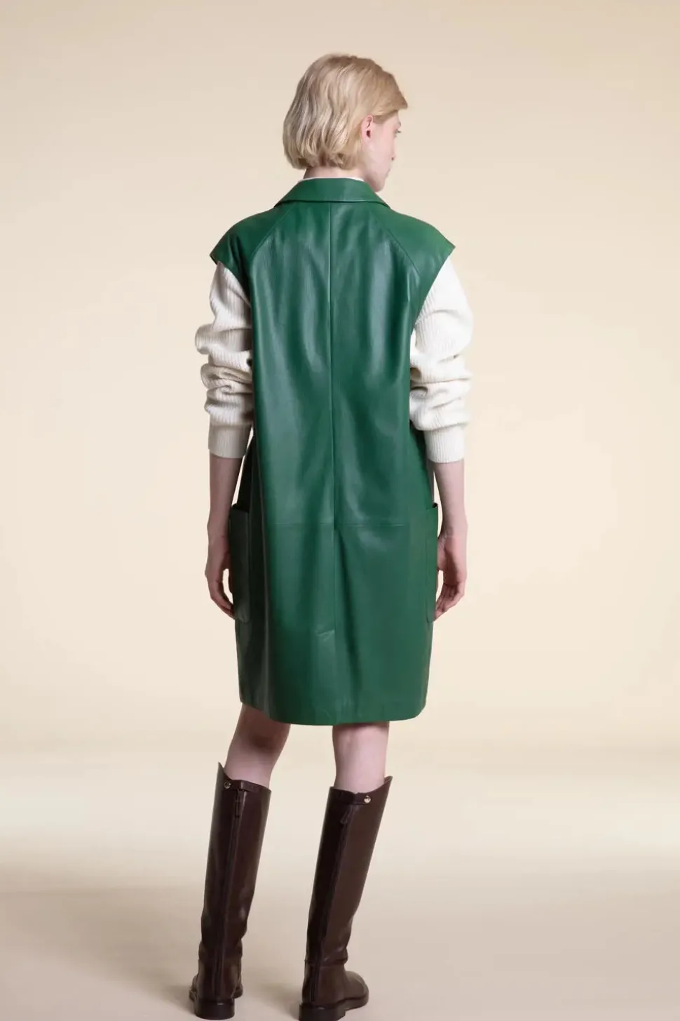 Green vest leather jacket