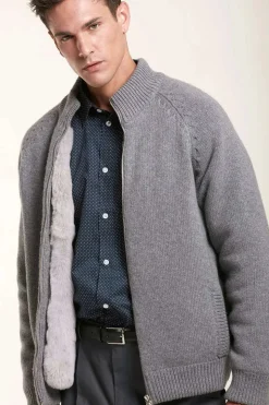 Grey knitted bomber jacket