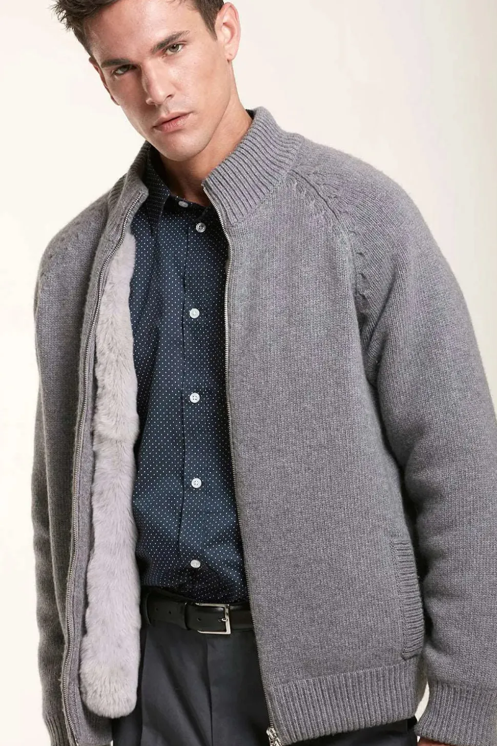 Grey knitted bomber jacket