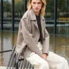 Grey leather biker jacket women