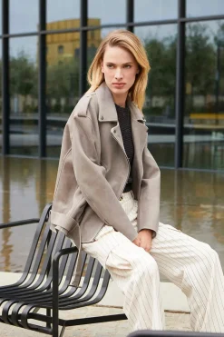 Grey leather biker jacket women