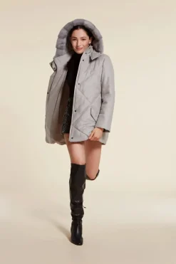 Grey puffer jacket with fur hood