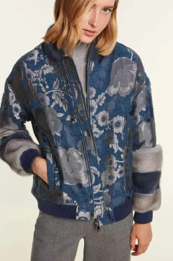 Jacket with grey and blue mink inserts