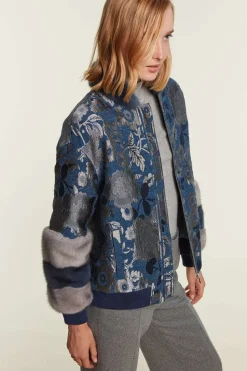 Jacket with grey and blue mink inserts