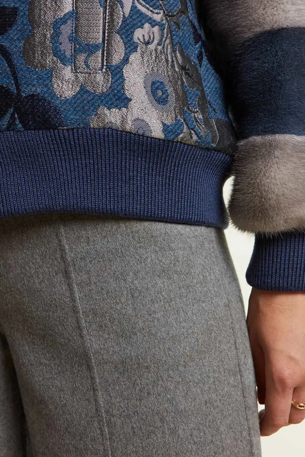 Jacket with grey and blue mink inserts