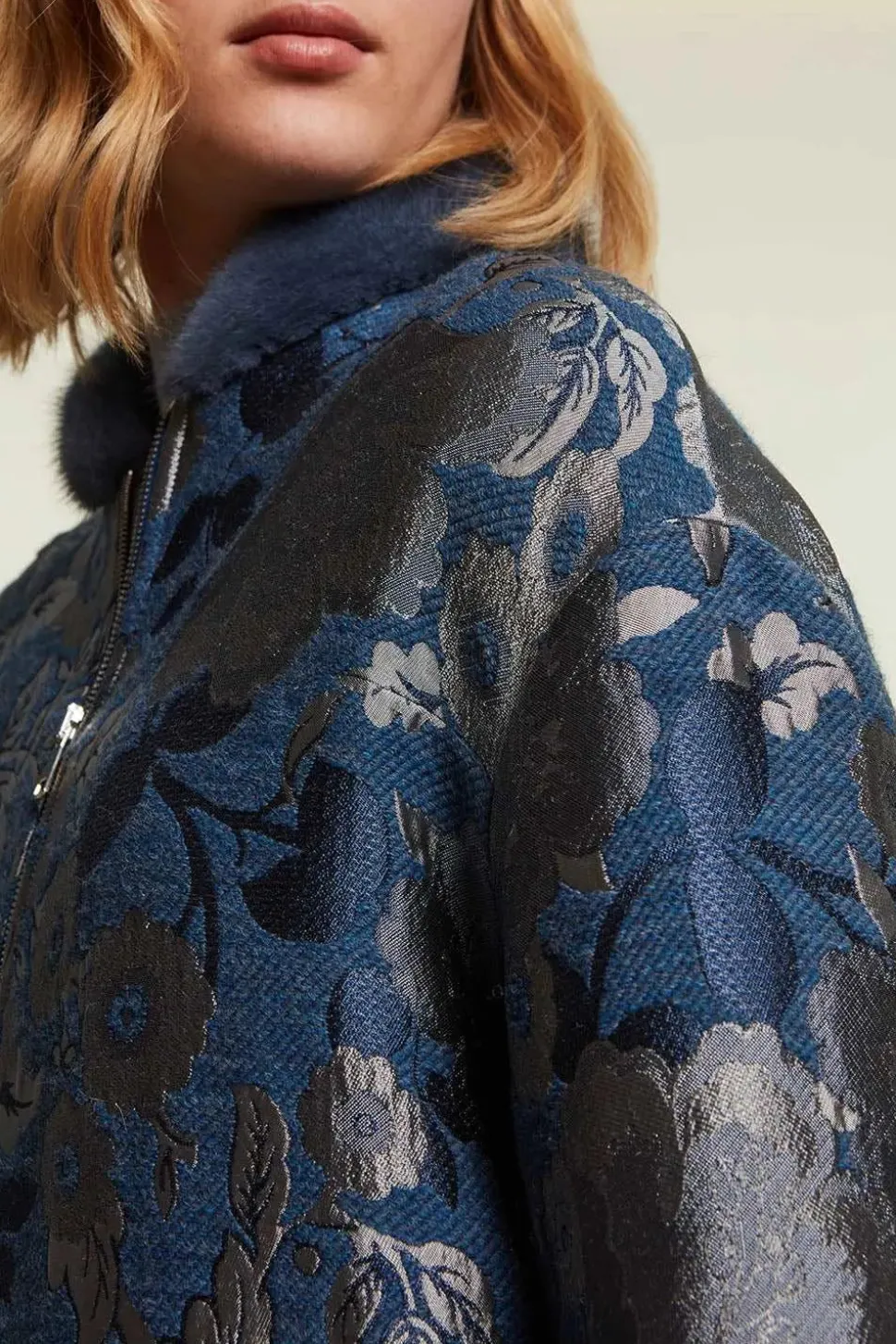 Jacket with grey and blue mink inserts