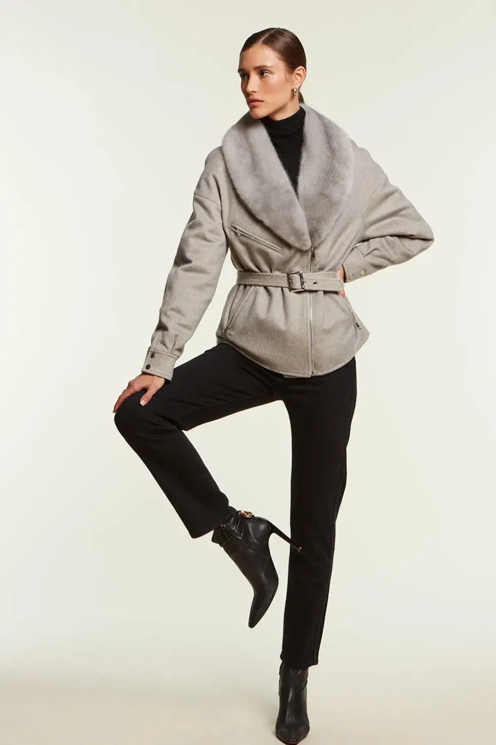 Jacket with sapphire mink collar