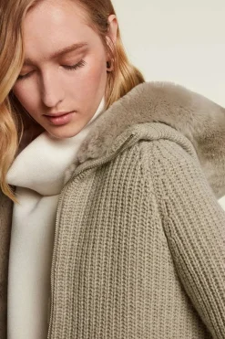 Knitted bomber jacket with fur