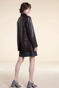 Leather brown blazer