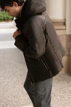 Leather down jacket mens