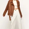 Light brown leather jacket women