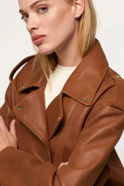 Light brown leather jacket women