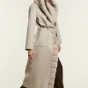 Long cashmere coat with fur hood