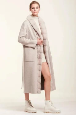 Long cashmere double coat with fur