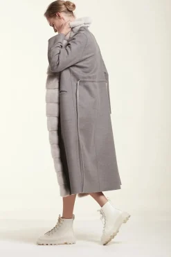 Long cashmere double coat with fur
