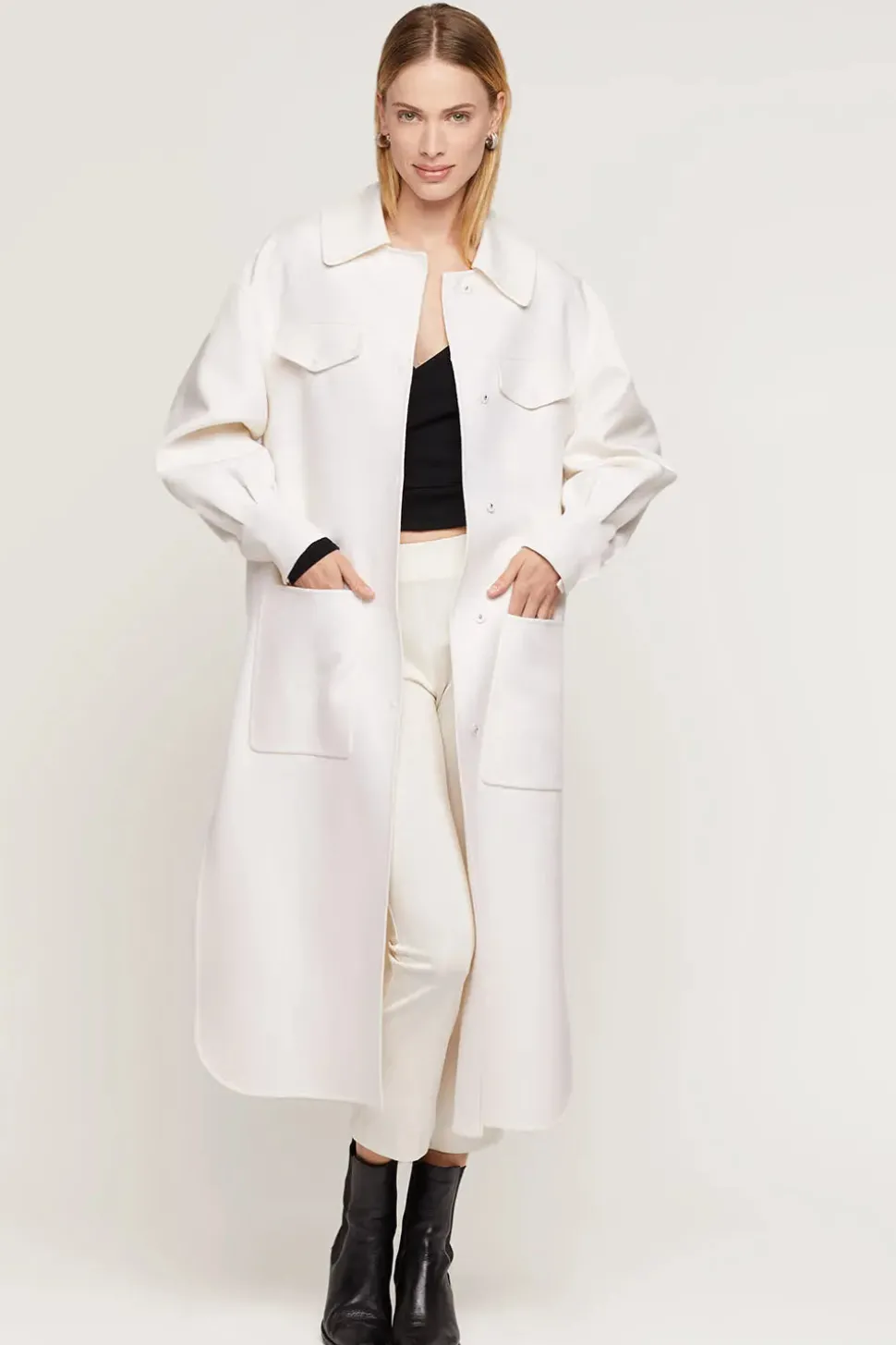 Long white cashmere coat