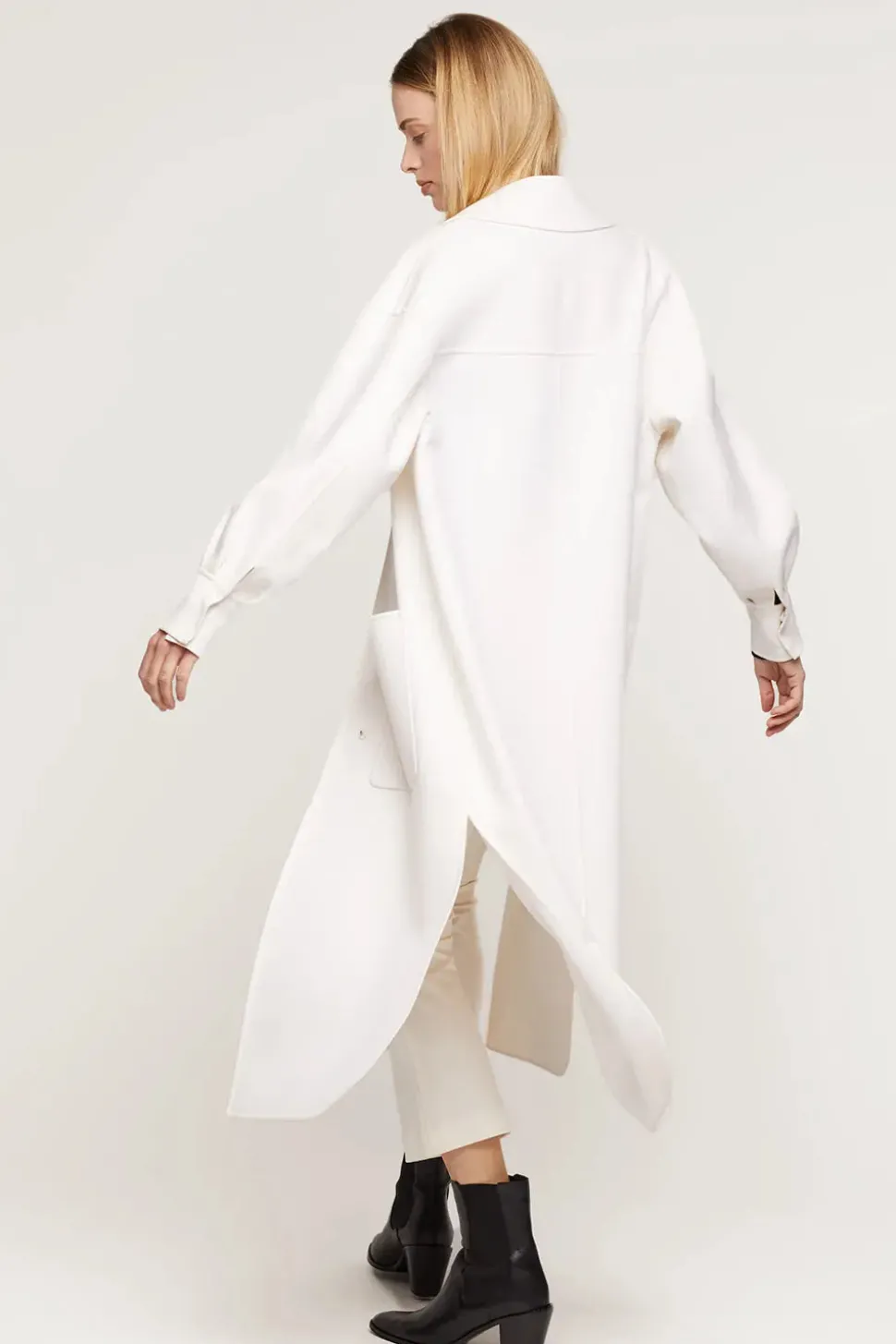 Long white cashmere coat