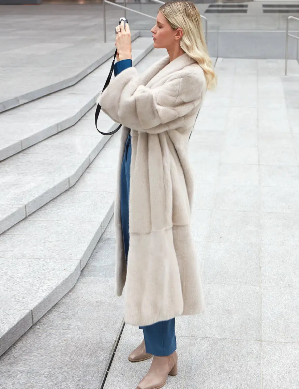 Long white mink coat