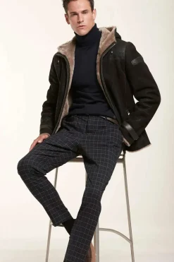 Men sheepskin jacket with hood