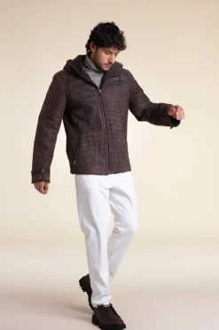 Men sheepskin jacket with hood