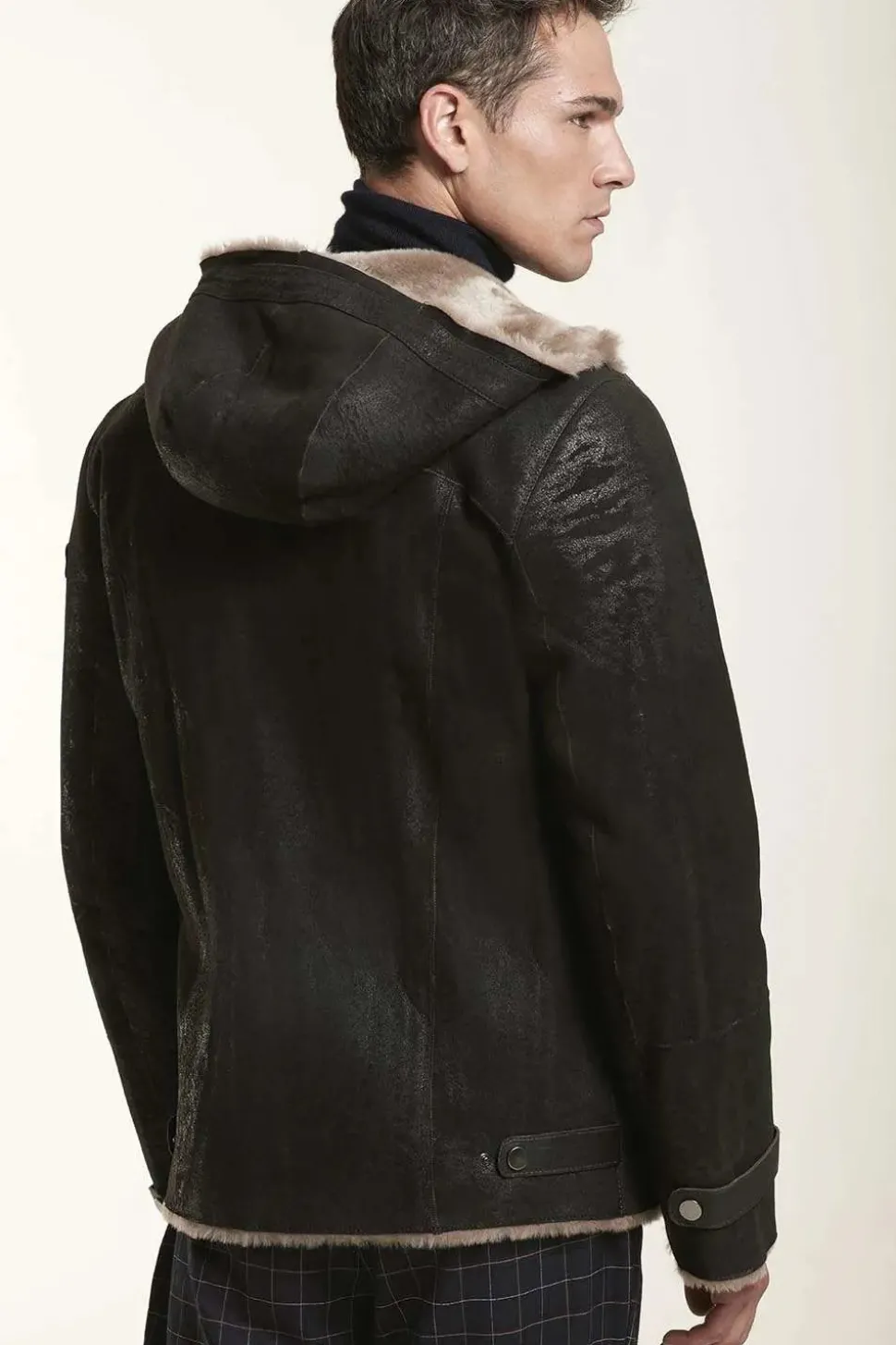 Men sheepskin jacket with hood