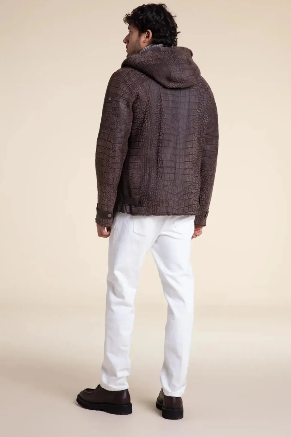 Men sheepskin jacket with hood