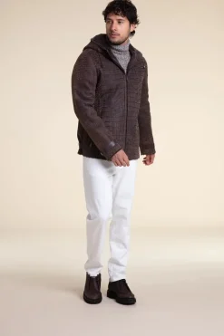 Men sheepskin jacket with hood