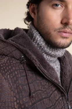 Men sheepskin jacket with hood