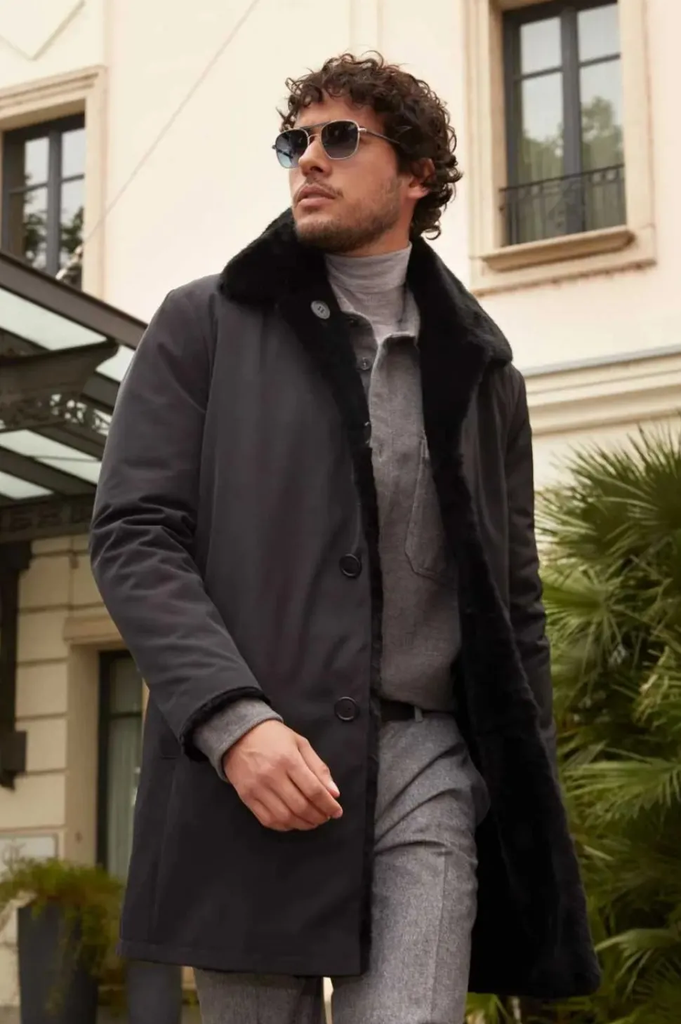 Mens black coat with fur