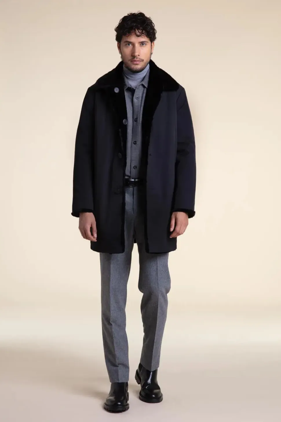 Mens black coat with fur