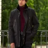 Mens black coat with fur collar