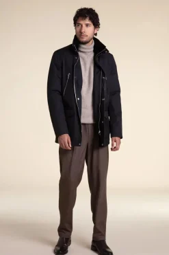 Mens black coat with fur collar