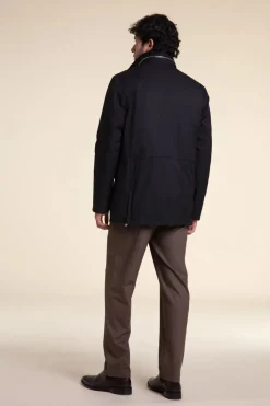 Mens black coat with fur collar