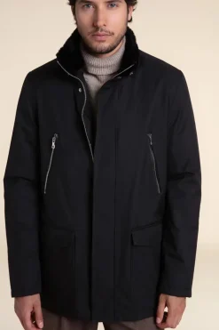 Mens black coat with fur collar