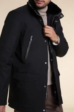 Mens black coat with fur collar