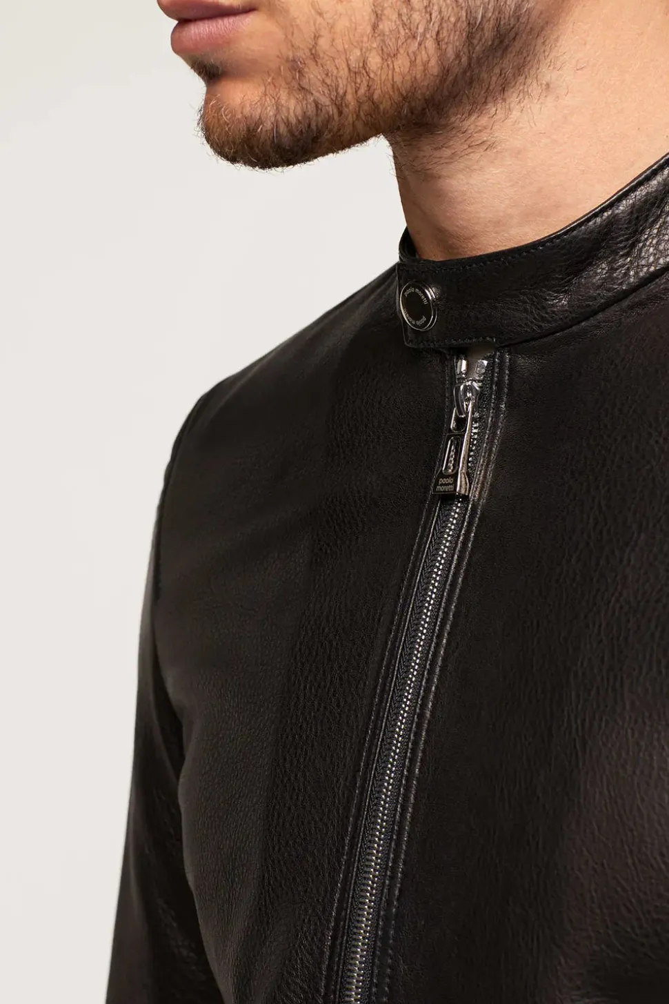 Mens black leather jacket with hood