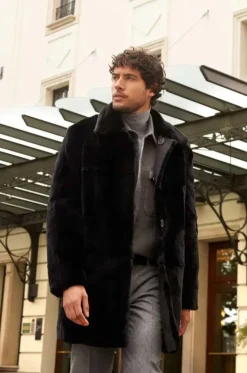 Mens black sheared fur coat