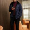 Mens blue jacket with fur collar