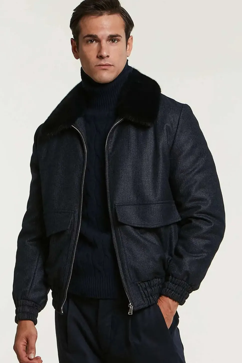 Mens bomber jacket with fur