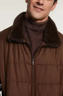 Mens brown jacket with fur collar