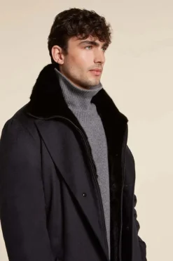 Mens cashmere coat with mink