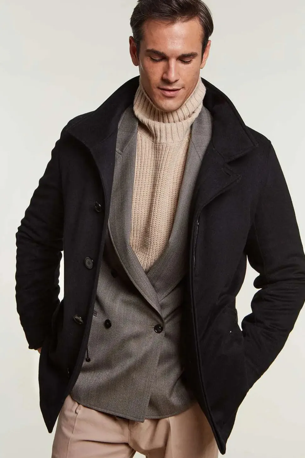 Mens coat with fur hood