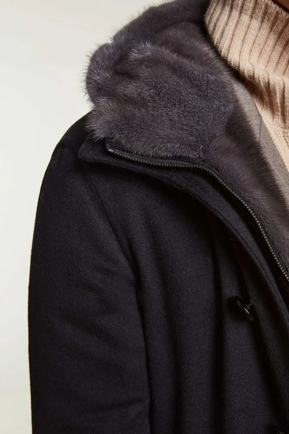 Mens coat with fur hood