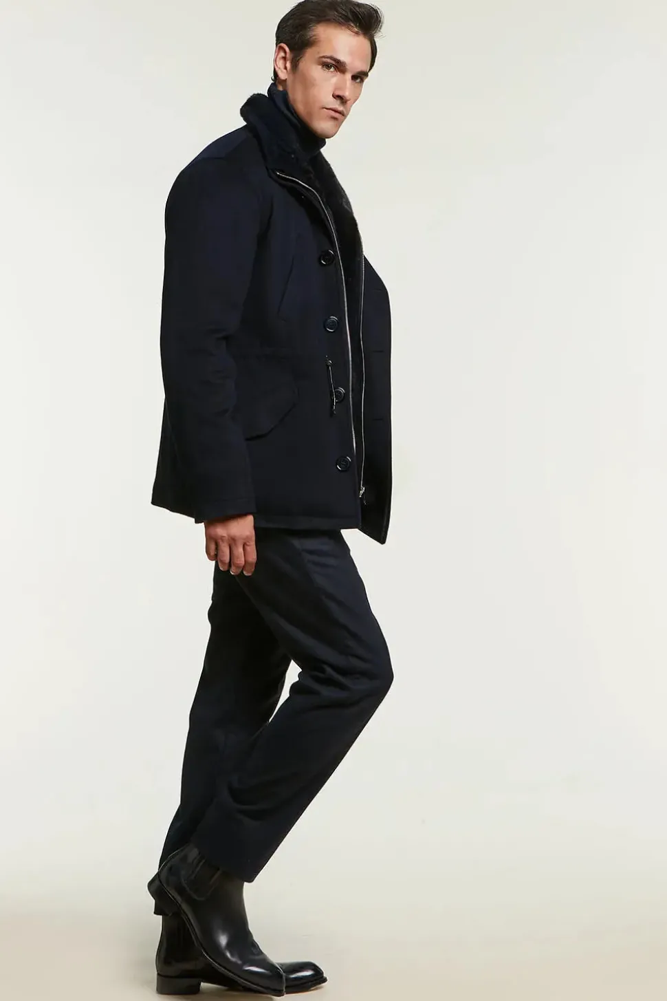 Mens coat with mink collar