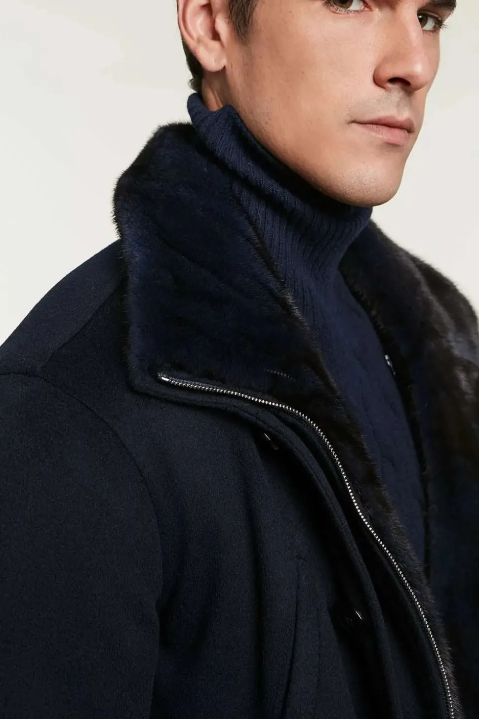Mens coat with mink collar