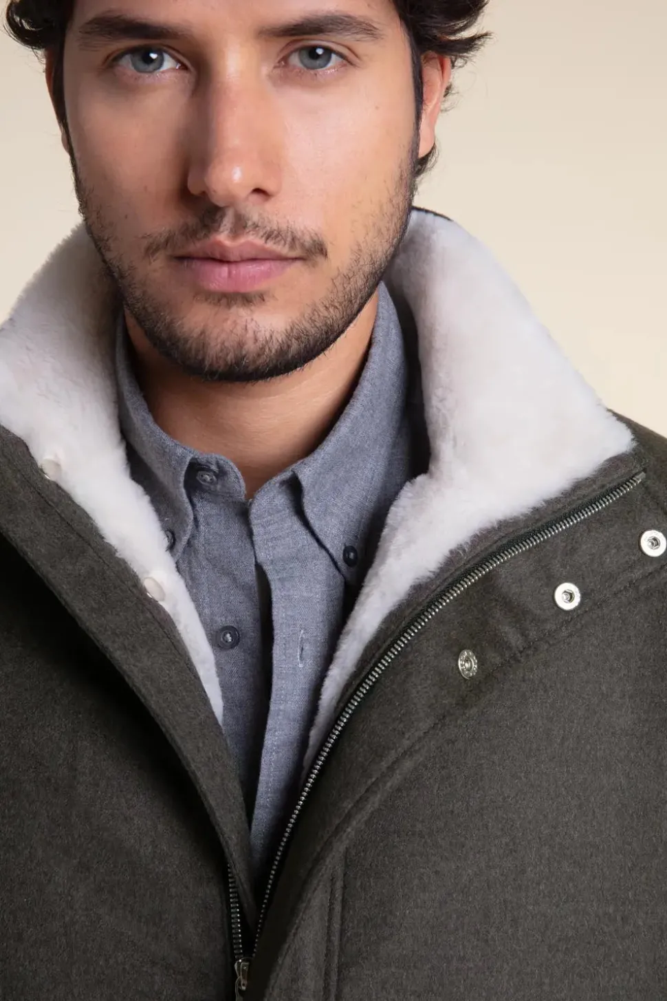 Mens coat with real fur inside