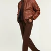 Mens cognac leather bomber jacket