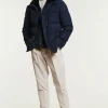Mens down coat with fur hood