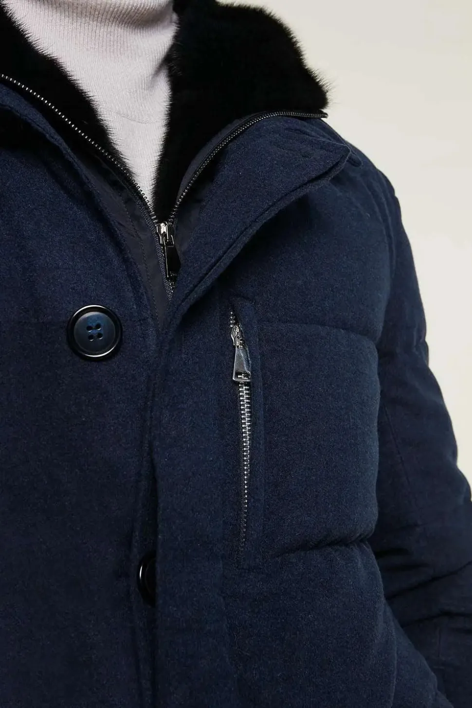 Mens down coat with fur hood